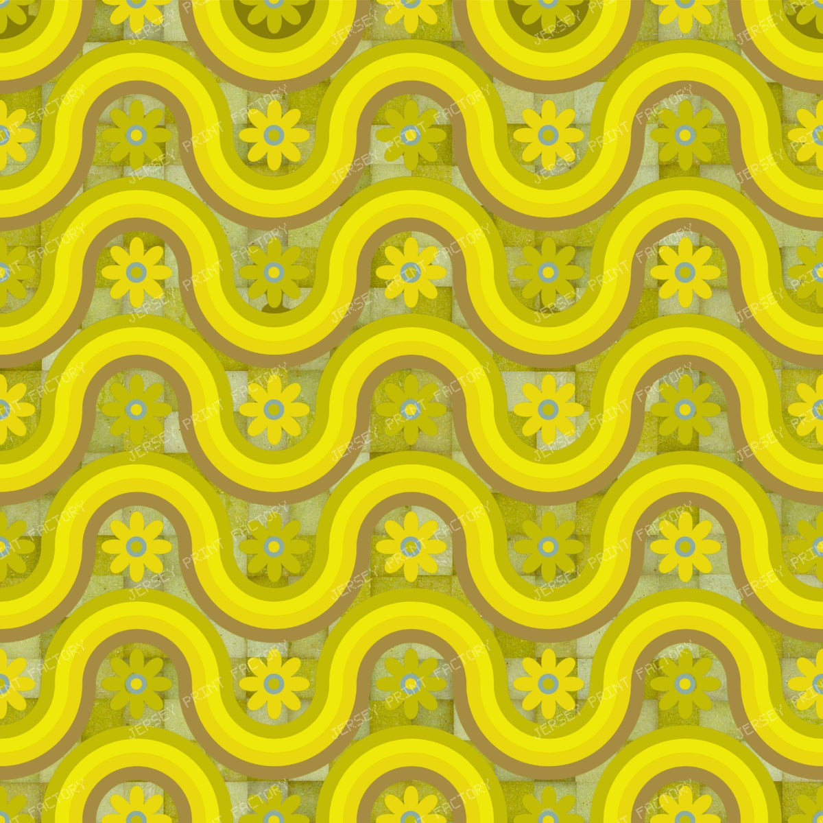 Wavy Daisy Hills Stripes Up and Down U Checkered Background Lemon Yellow
