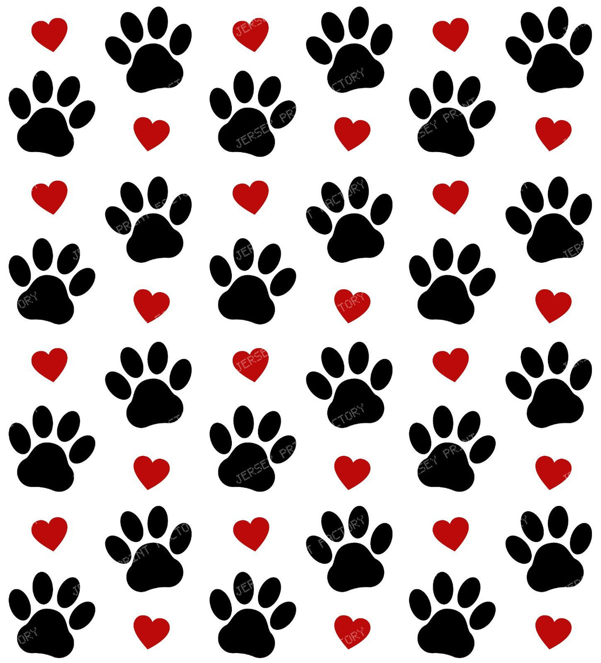 Pattern Of Paws, Dog Paws, Black Paws, Red Hearts