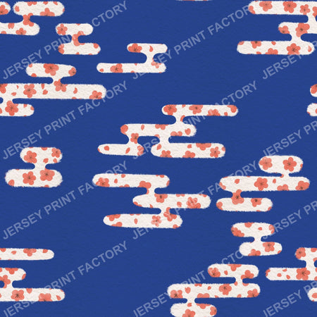 Japanese style clouds with Sakura Cherry Blossom - Blue