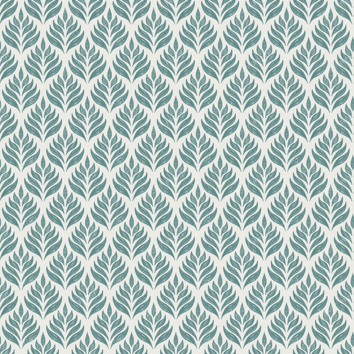 Botanical Floral Geometric Tile - Coastal Casual Block Print Leaves - Teal Green on Soft White