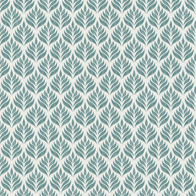Botanical Floral Geometric Tile - Cottagecore Block Print Leaves - Teal Green on Soft White