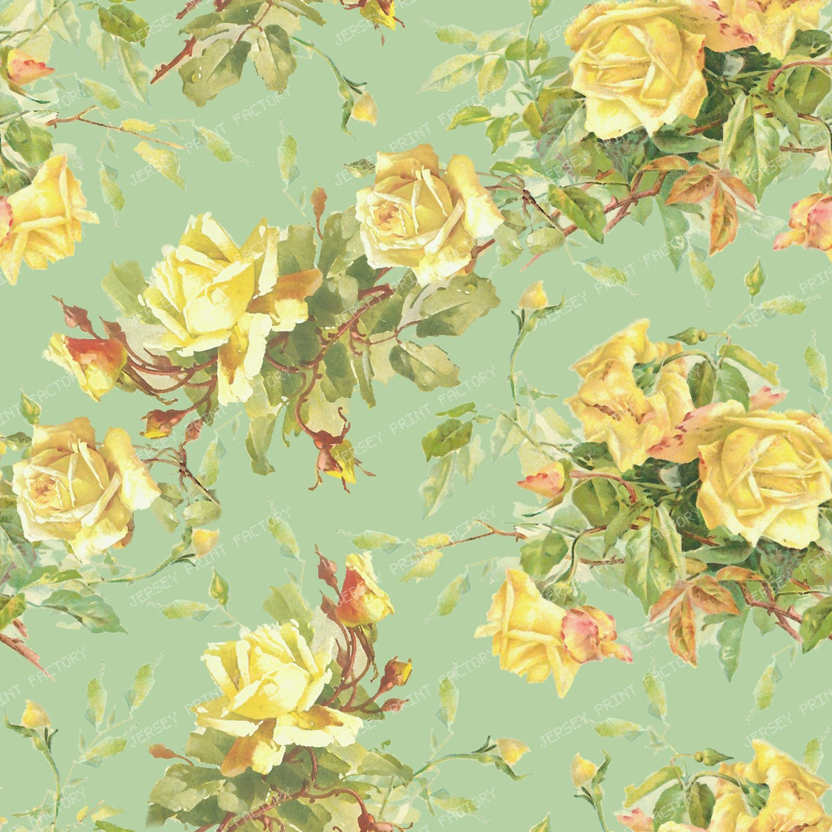 A Grandmillennial Garland of Yellow Roses Cottagecore Pattern On Mocha Mousse Brown — Pistachio Green