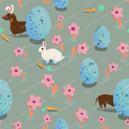 Easter egg hunt, sausage dog and bunny rabbit - purple — Muted sage