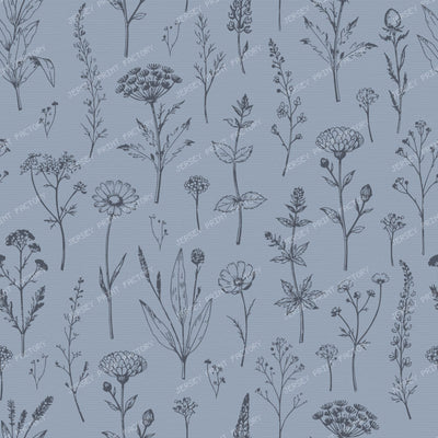 Botanical Sketch Herbarium Country Cottage Flowers - Slate & Dusty Blue