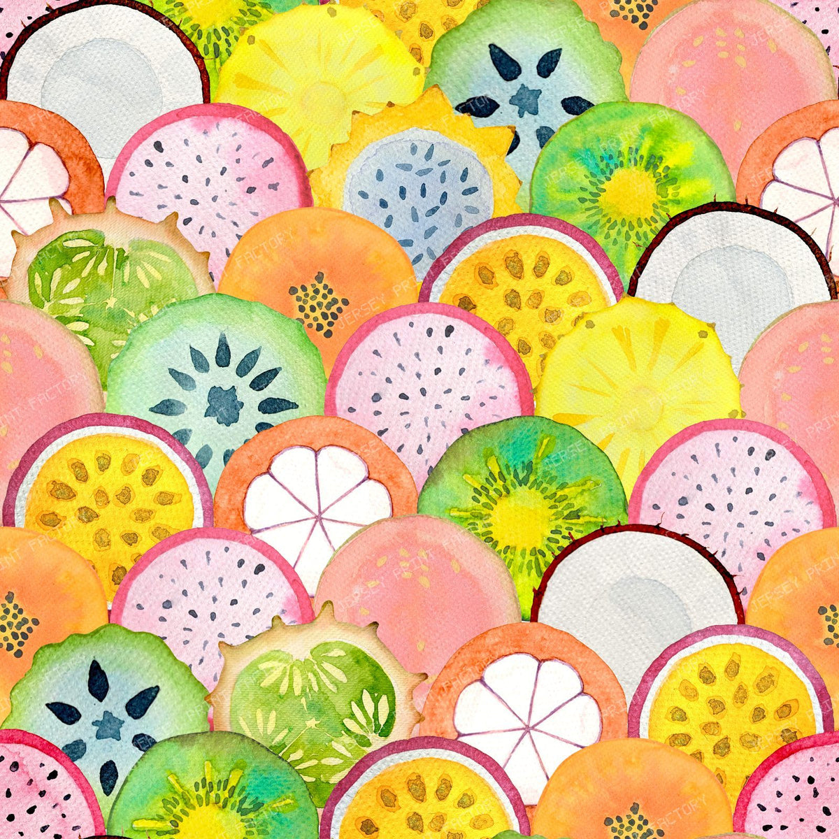 Seamless pattern with exotic tropical fruits