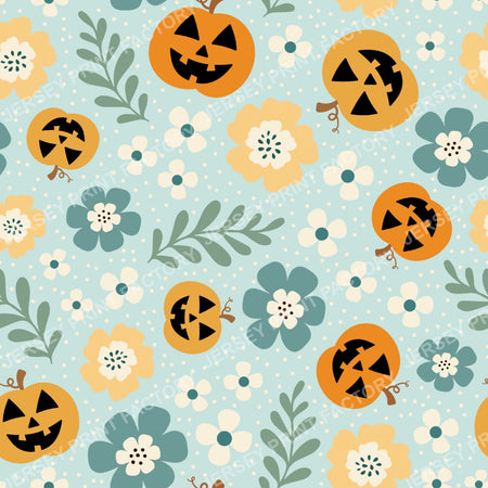 Pretty Pumpkin Fall Floral In Aqua