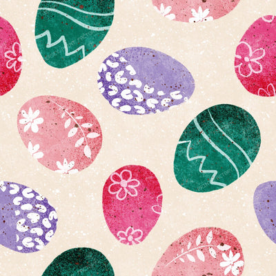 Patterned Easter Eggs in Bright Primary Colours Red Blue Yellow on Cream — Pastel pinks on cream