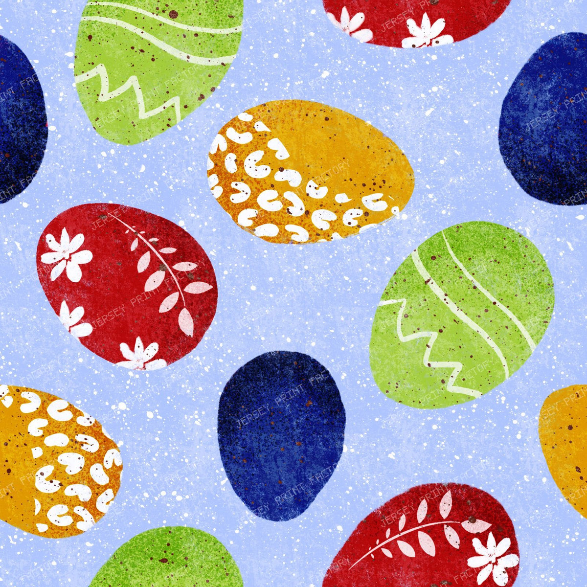 Patterned Easter Eggs in Bright Primary Colours Red Blue Yellow on Cream — Bright eggs on blue