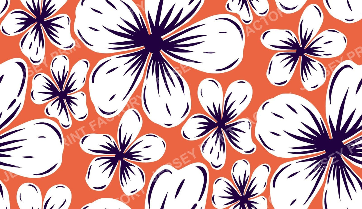 Boho Mid Century Hibiscus Flowers in Orange