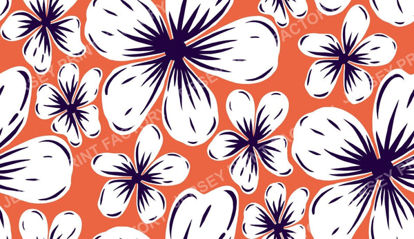 Boho Mid Century Hibiscus Flowers in Orange