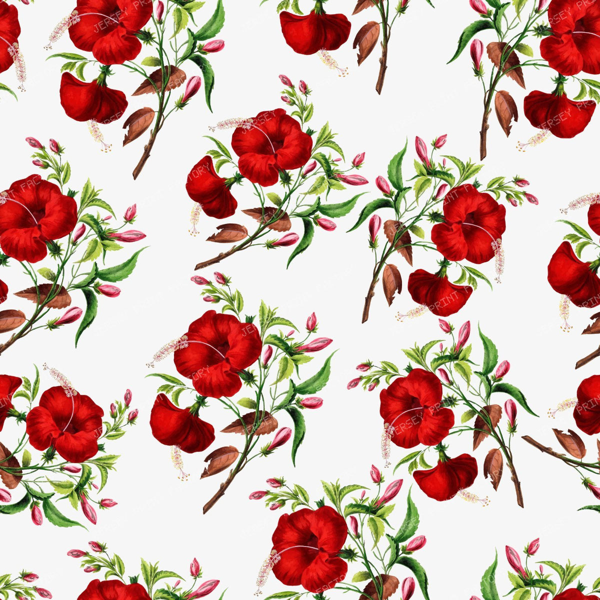 Red Hibiscus, Red Flowers, Floral Pattern, Greenery — Gray