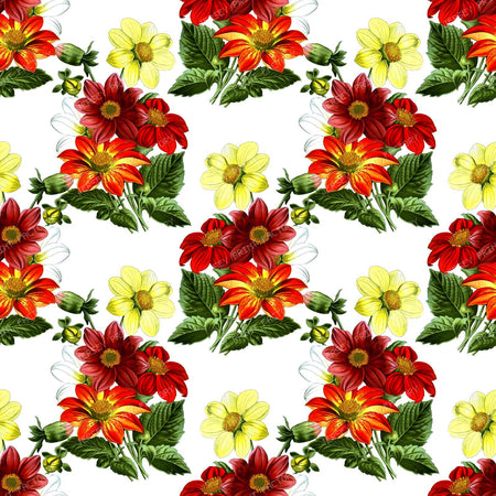 Red Dahlia, Yellow Dahlia, Greenery, Pattern Of Flowers