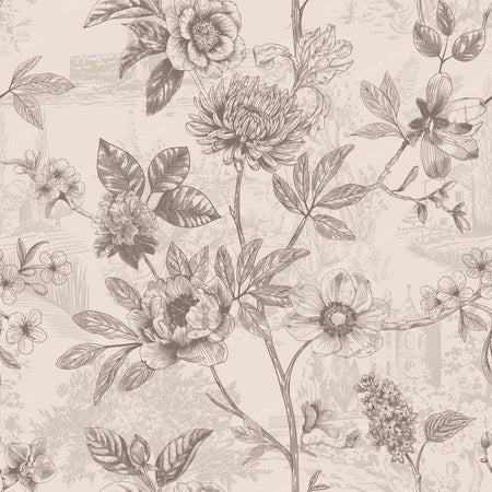 2026 PJP 100 — 21 Country Roses Floral Vines Pen and Ink French Provincial - Ivory