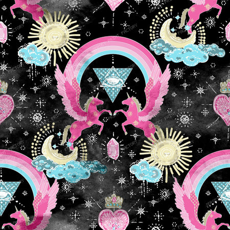 Phantasmagoria — Surreal Ornament in Pink & Teal on Black