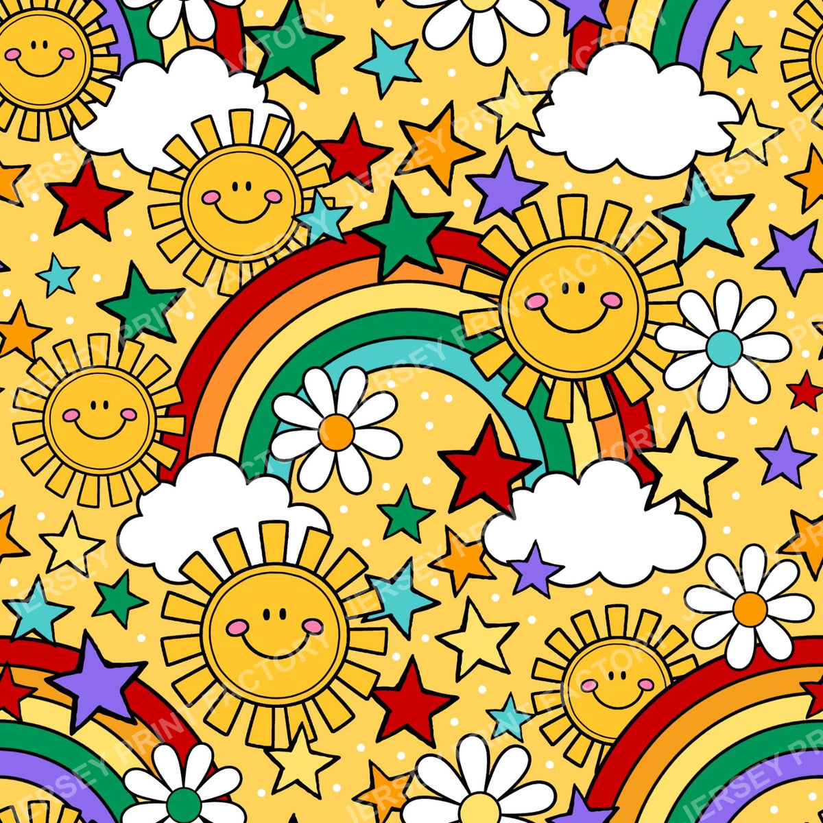 Sunshine And Rainbows Happy Sky Doodles Yellow