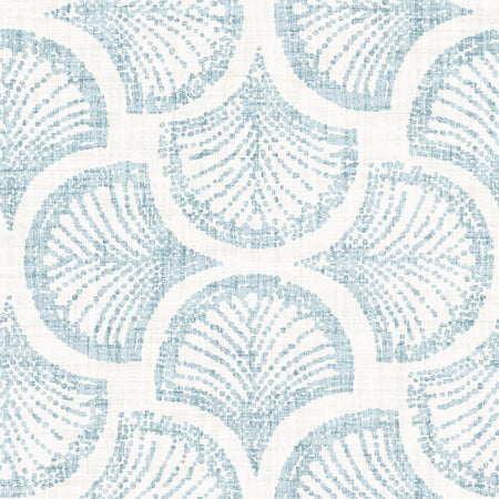 Dove Grey Blue Scallop Arch Geometric — Blue Block Print Scallop Fan- Coastal