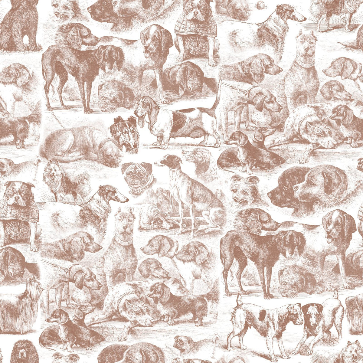 100 Cute Dog Breed Kennel Black and White Toile Pattern for Dog Lovers — Mocha Mousse Brown