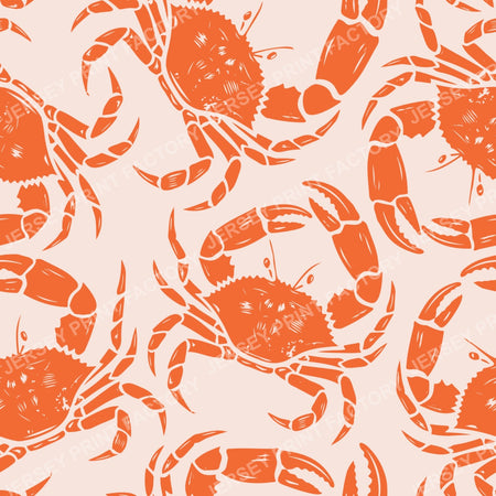 Coastal Crab Pattern. Nautical Beach Seamless Design. Orange red.