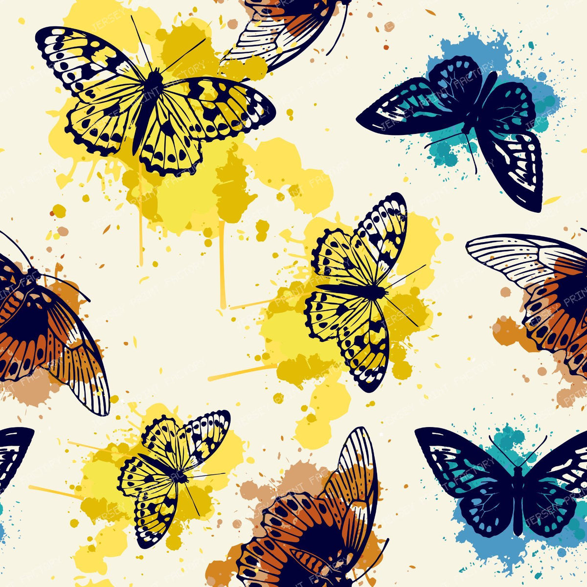 Pattern Of Butterflies, Butterfly Silhouettes, Watercolor Splatters — Colorful 4