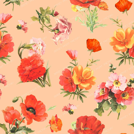 Small Red Poppy Flowers: The Cottagecore Floral Pattern on Peach Pink Background