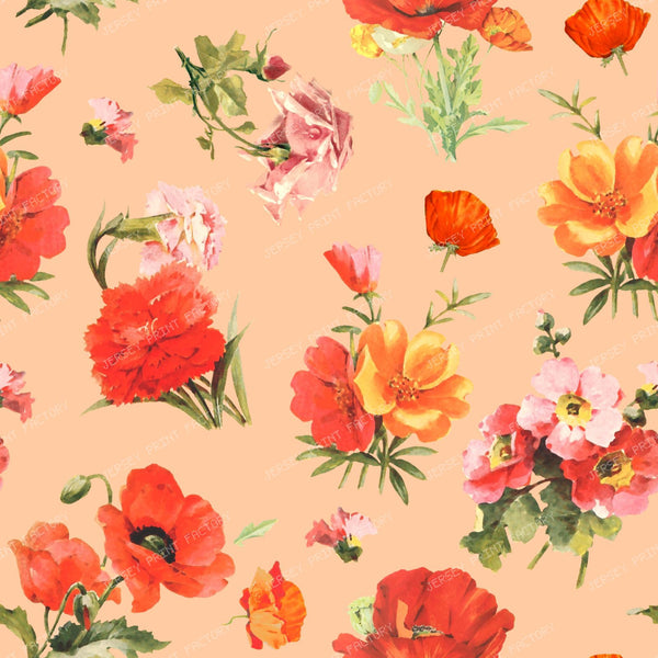 Small Red Poppy Flowers: The Cottagecore Floral Pattern on Peach Pink Background