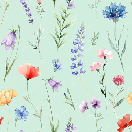 Wildflowers Spring Meadow Cottagecore Floral Pattern on Mint Green