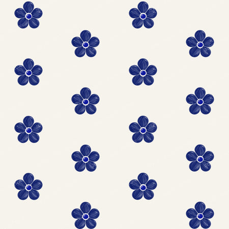 Polish Pottery Simple Ivory Daisy Flowers On Dark Cobalt Blue — Large Stoneware