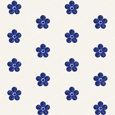 Polish Pottery Simple Ivory Daisy Flowers On Dark Cobalt Blue — Large Stoneware