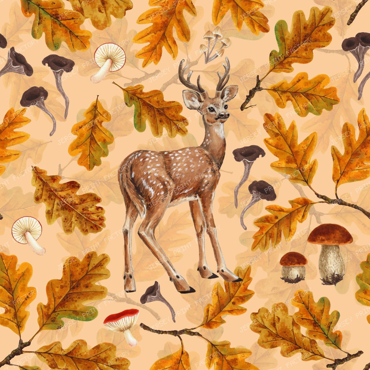 Deer in the autumnal forest on off white — on peach cream