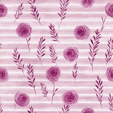 Watercolor Rose Botanical Leaf Horizontal Stripe