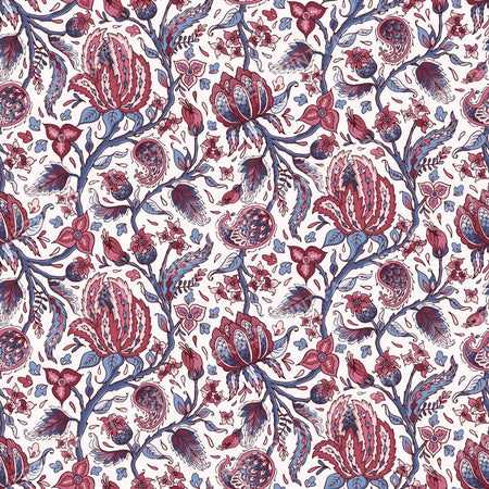 Indian Trailing Floral - Blue and Pink