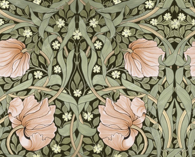 William Morris Pimpernel green — orange grey olive