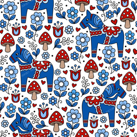 Dala Horse Swedish Scandinavian Floral Blue Red