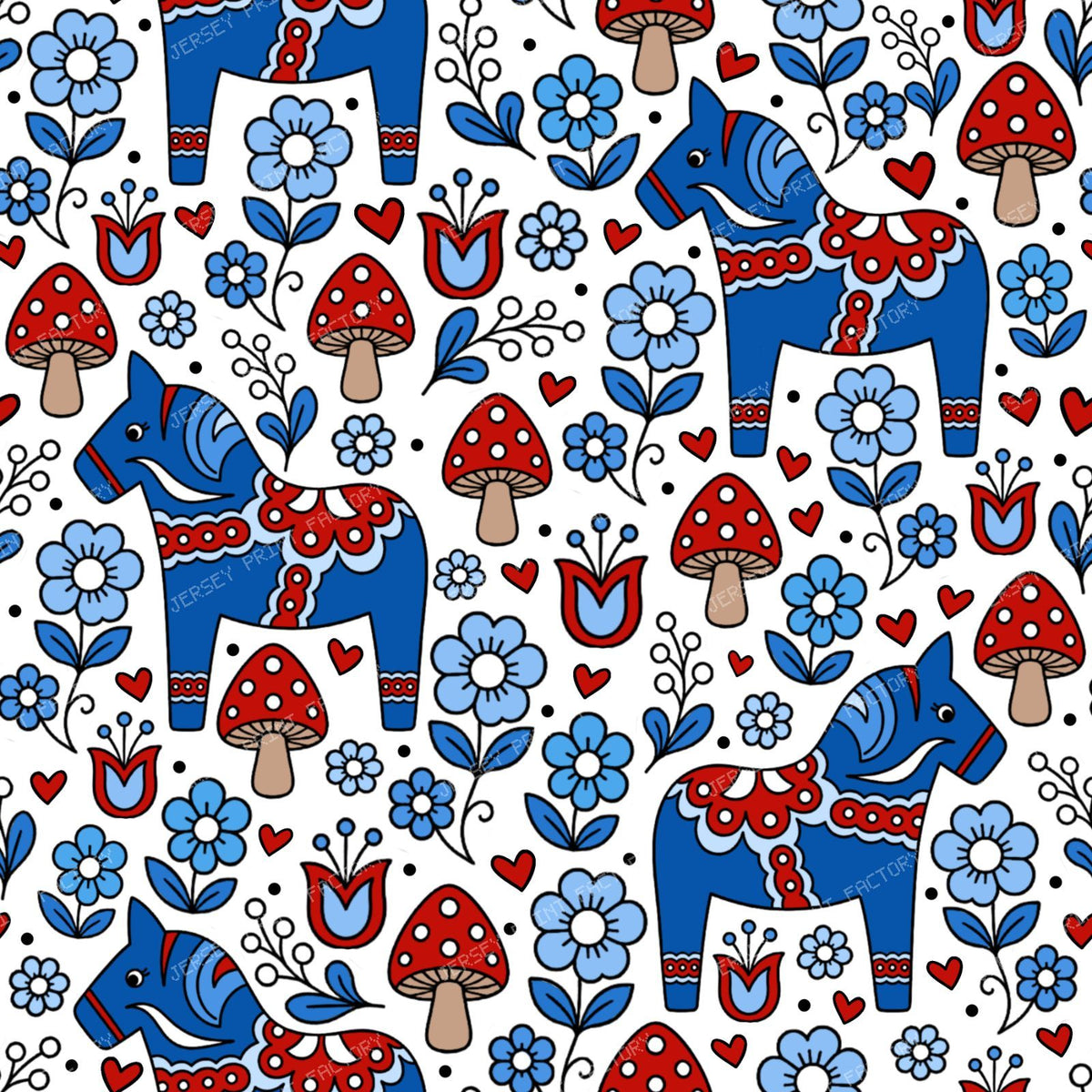 Dala Horse Swedish Scandinavian Floral Blue Red