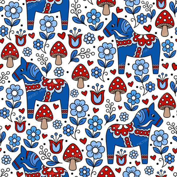 Dala Horse Swedish Scandinavian Floral Blue Red