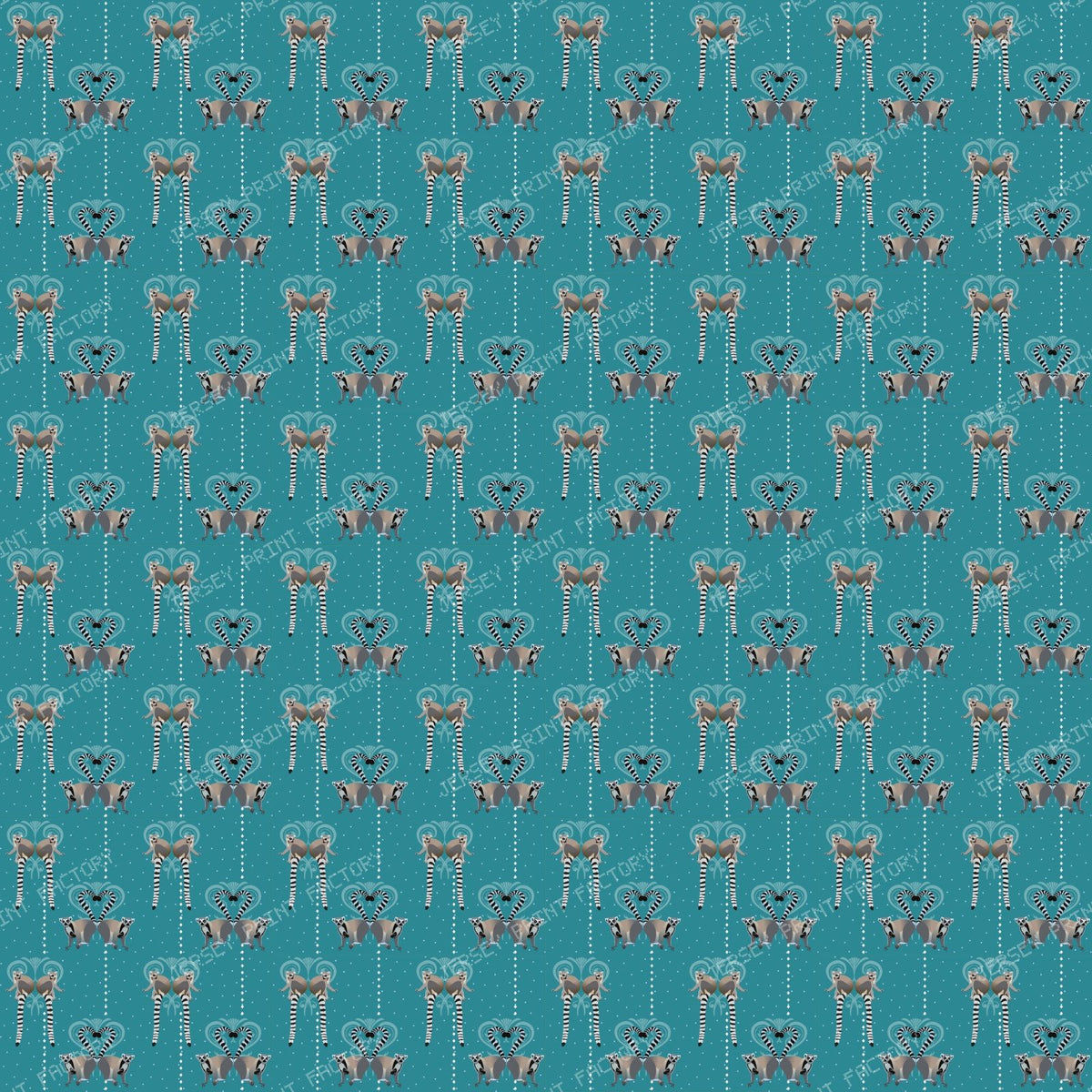 Lemurs in Love on Teal Rain