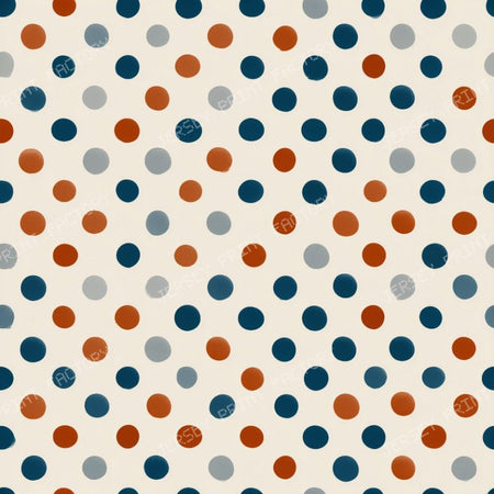 Polka Dots Blue Brunt Orange on Cream