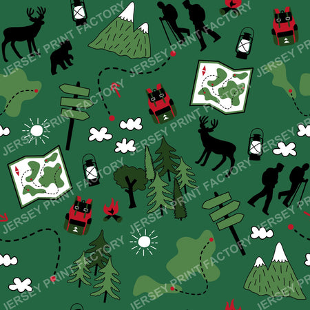 Summer Forest Mountains Nature Hiking Camping Green Fabric