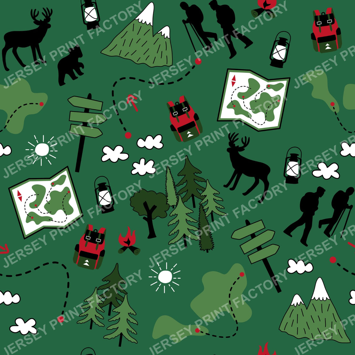 Summer Forest Mountains Nature Hiking Camping Green Fabric