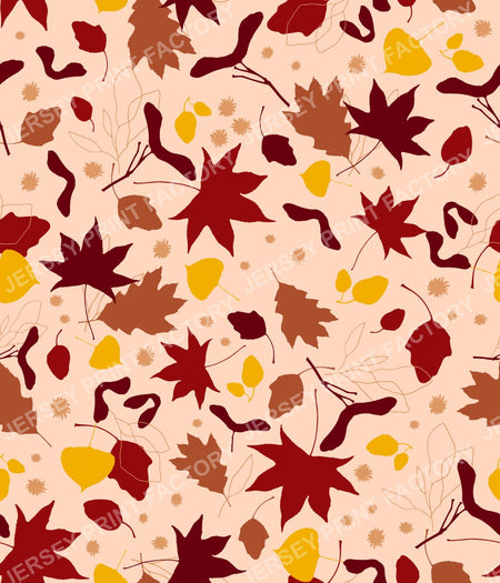 Autumn Reverie with Falling Leaves - Warm Beige & Red