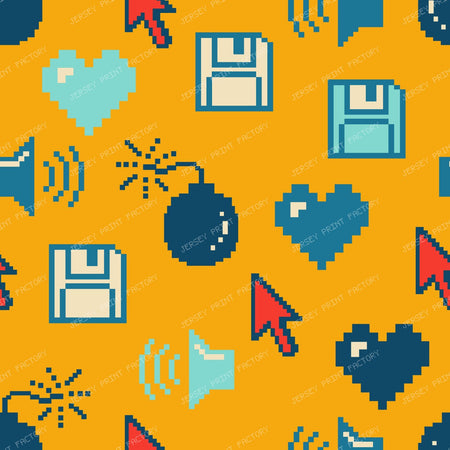 8-Bit Icons — Retro Gaming Print on Mustard Yellow