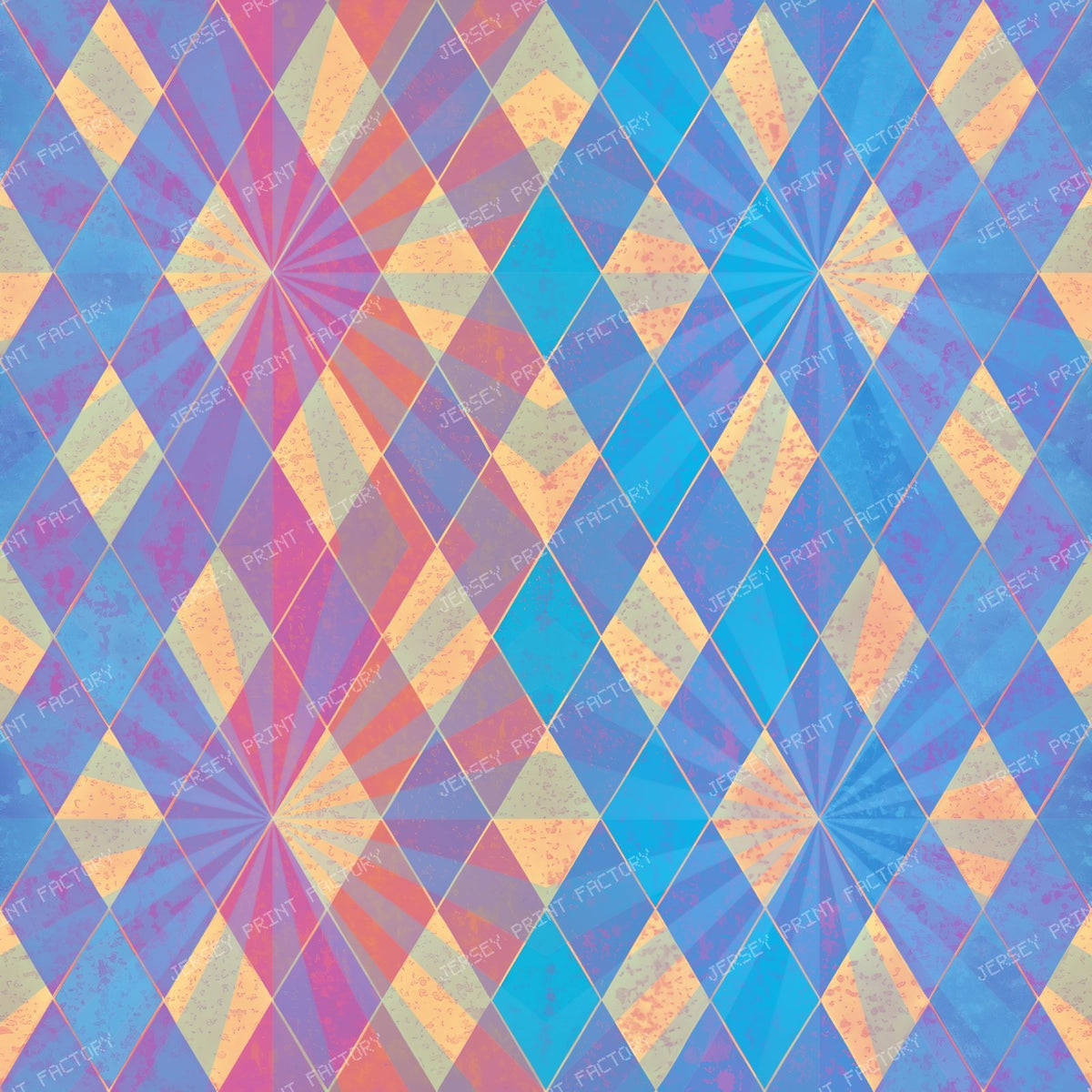 Ombre Harlequin Diamond Lattice Starburst - Electric Denim Blue and Pink