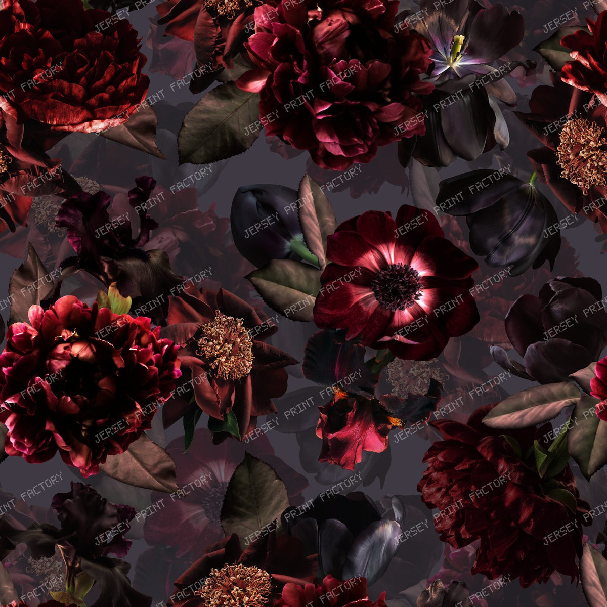 Crimson and Black Rose Garden – Vintage Victorian Gothic Maximalist Romance-Grey