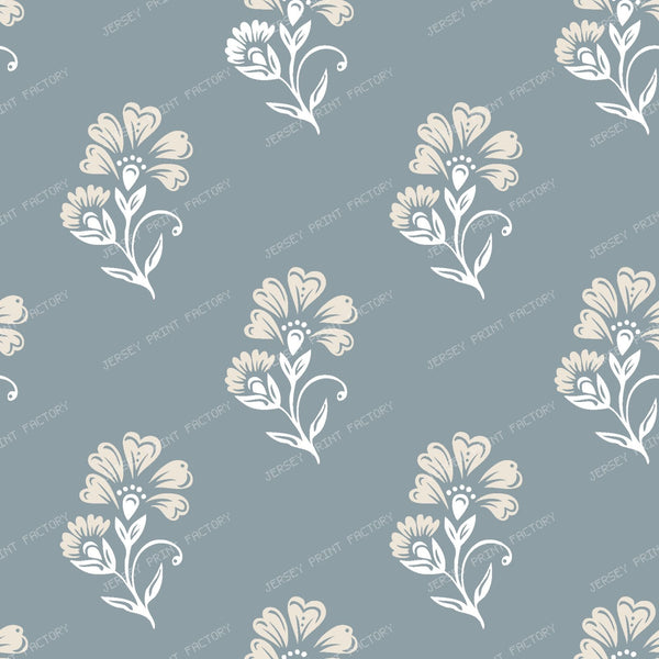Beatrice   3 Colour Block Print Floral   Denim Blue