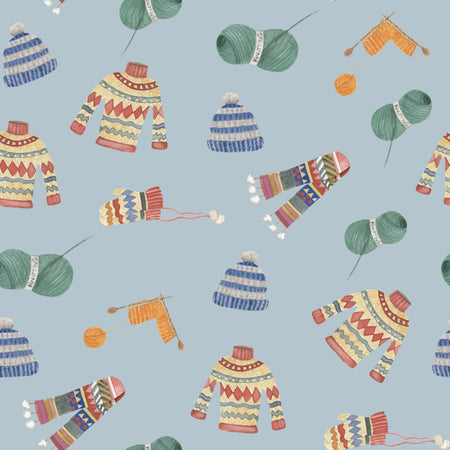 Cozy Blue Pattern and Pastel Winter Elements