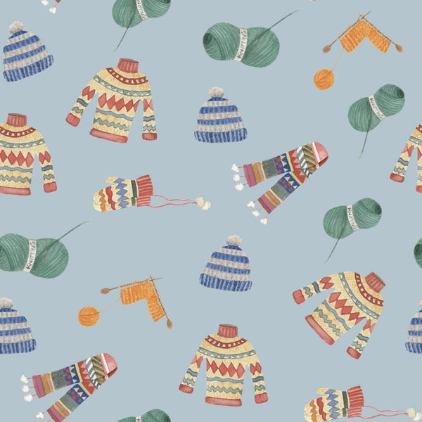 Cozy Blue Pattern and Pastel Winter Elements