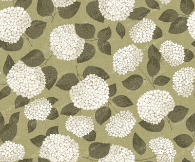 Hydrangea Floral Grandmillennial Cottage - Lilac on Creamy White — Olive Green