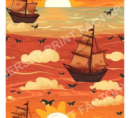 Sunset Voyage Vintage Ships Seamless Pattern