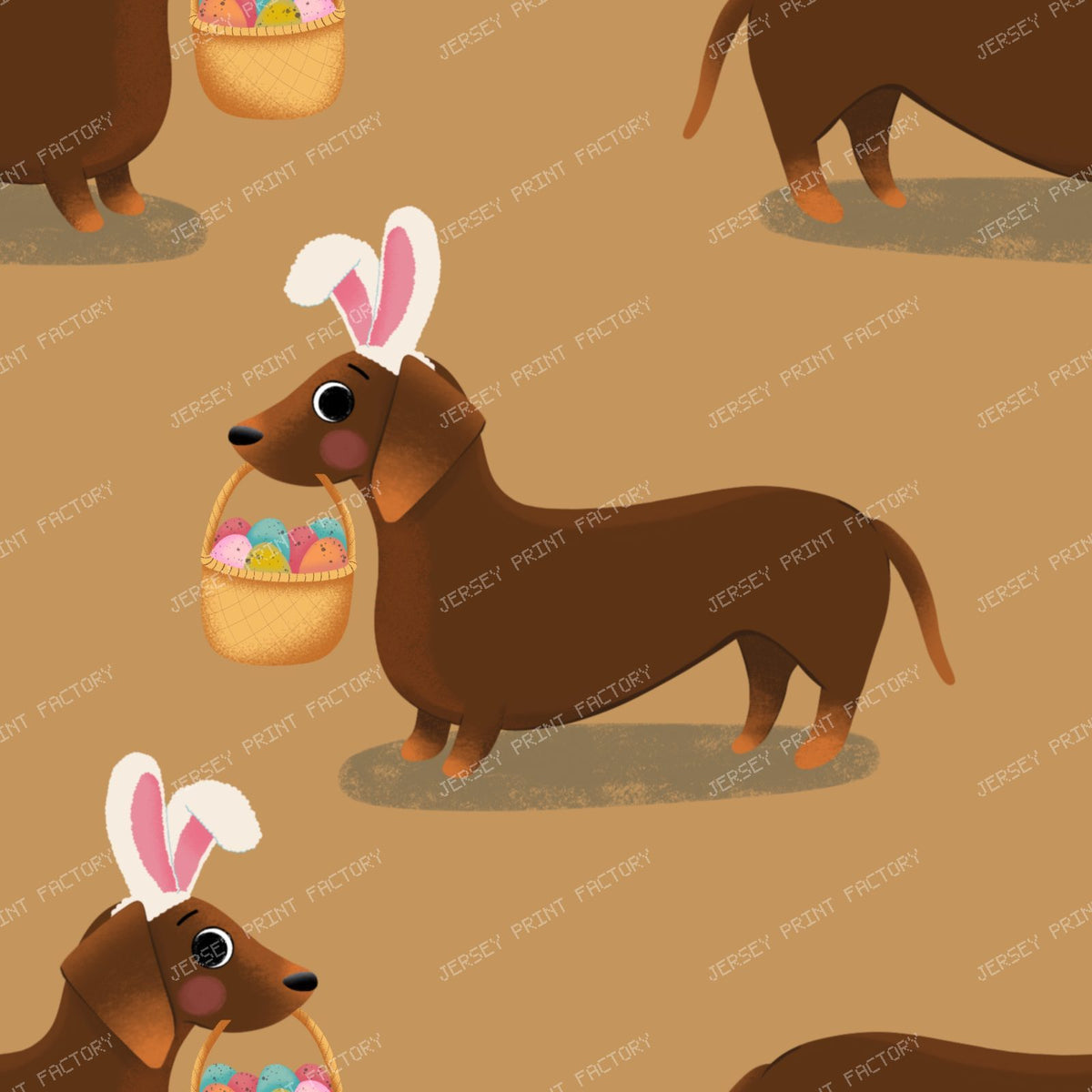 Easter Sausage dog bunny, dachshund with easter basket - Purple — Tan