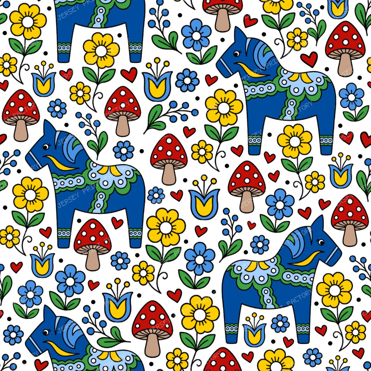 Blue Dala Horse Swedish Scandinavian Floral